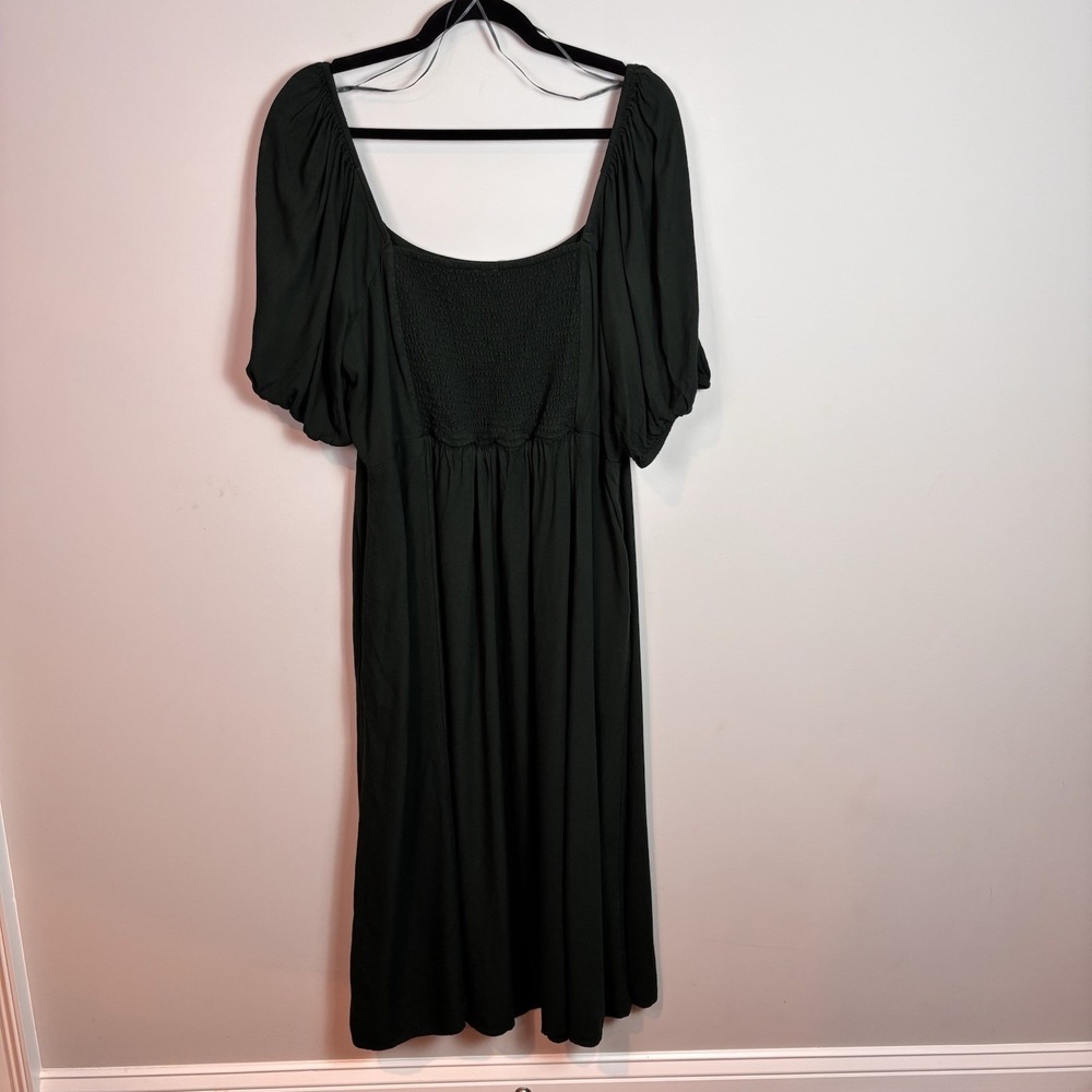 Old Navy Women's‎ Forrest Green Fit & Flare Midi Dress Sz 2X Classic Puff Sleeve